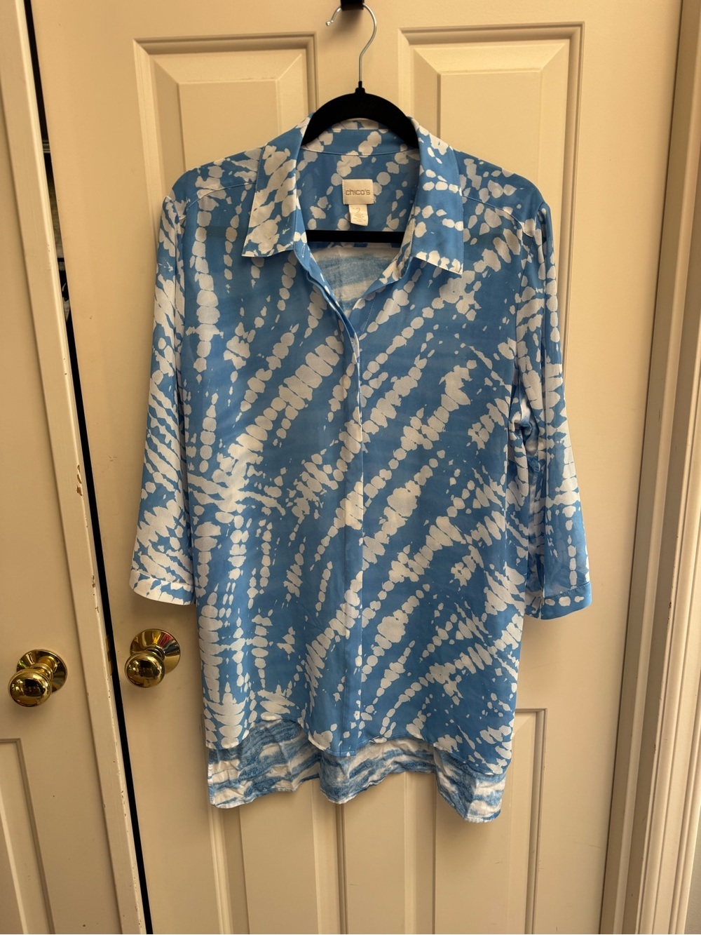 Chico's Contrasting Fabric Button Down Tunic